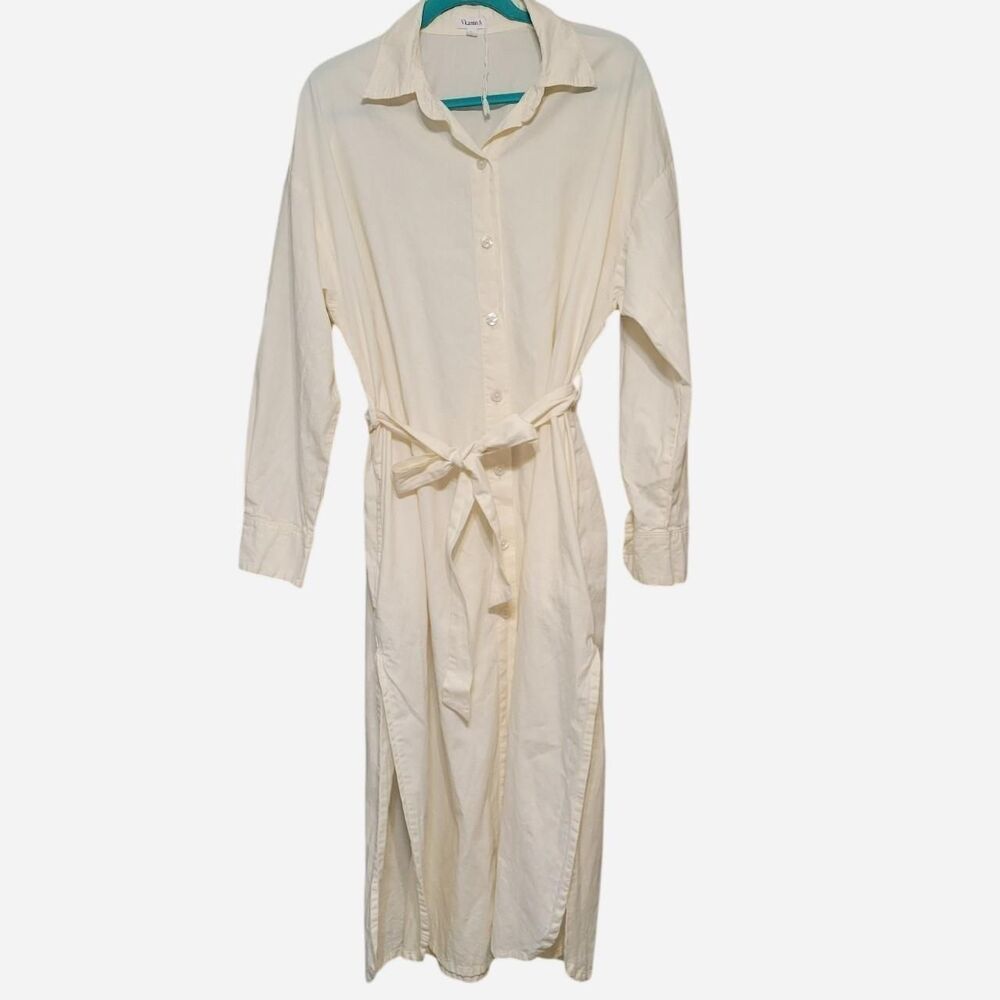 NWOT Vitamin A Women's L Cotton Cream Button Down Shirt Dress Cover UP